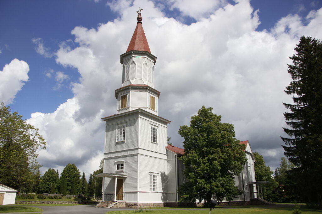 The beautiful white wooden church in Mellilä