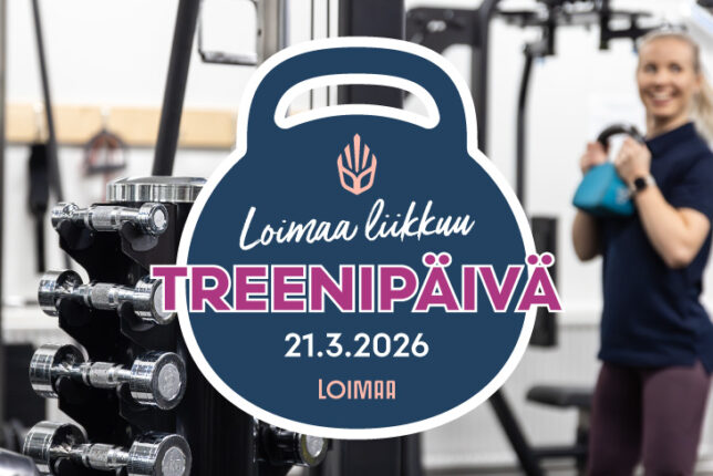Kuvituskuva, grafiikka kahvakuula jossa Loimaa liikkuu treenipäivä 21.3.26.